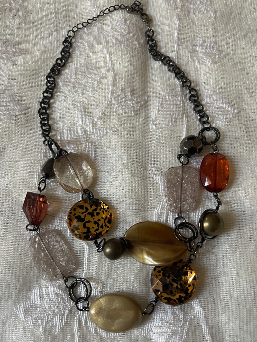 Women’s Mixed Bead Statement Necklace - Amber, Gold, Brown